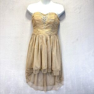 Vintage Y2K Deb Hi-Low Mini Dress Juniors 3 Chiffon Fairy Rhinestone Glitter